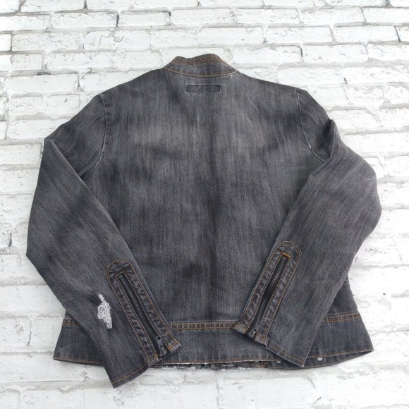 Baccini Jacket Womens Medium Blue Distressed Studded Destroyed Denim Motorcycle - Picture 7 of 12